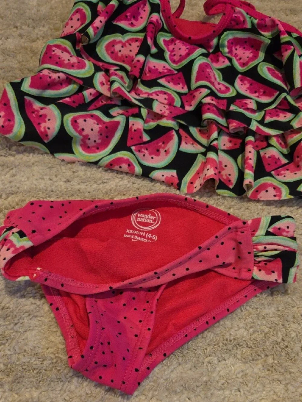 Girls 2 Sets Swimsuits Wonder nation Girls Pink & Green Mixed Print Bikini Sets